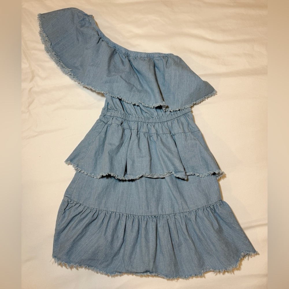 One-Shoulder Denim Ruffle Dress